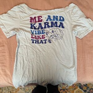 Graphic Tee with Cat and Karma Design